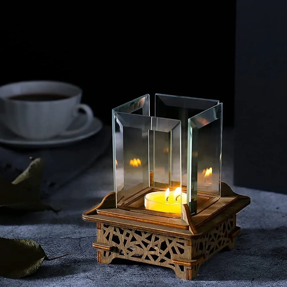 Wooden Tea Light Candle Holder, Votive Tealight Holder Puzzles Box Wood Base